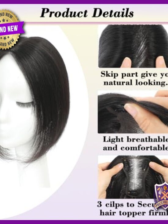10 Inch Human Hair Topper for Thinning Hair, No Bangs, Glueless Clip-In